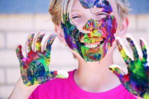 face hands painted by paint in different types